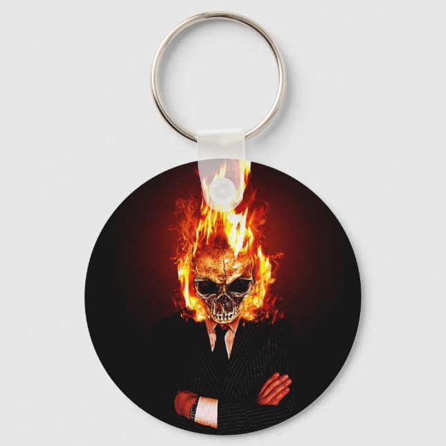 Skull on fire key ring (Front)