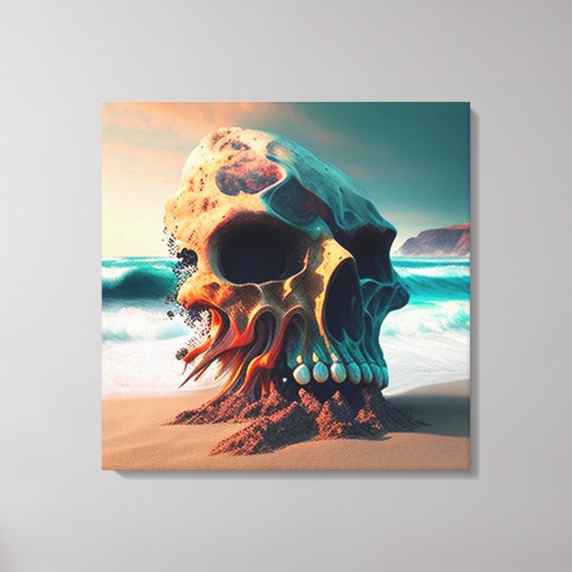 Skull on the beach canvas print (Front)