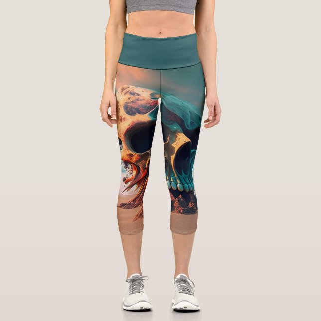 Skull on the beach capri leggings (Front)