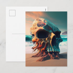 Skull on the beach holiday postcard