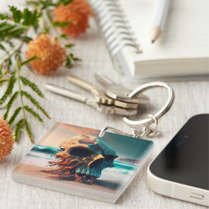 Skull on the beach key ring
