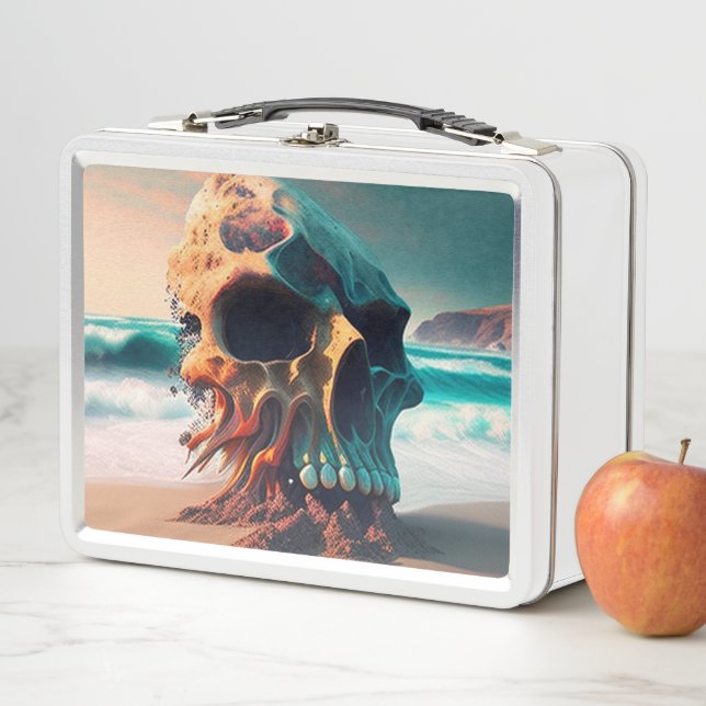 Skull on the beach metal lunch box (In Situ)