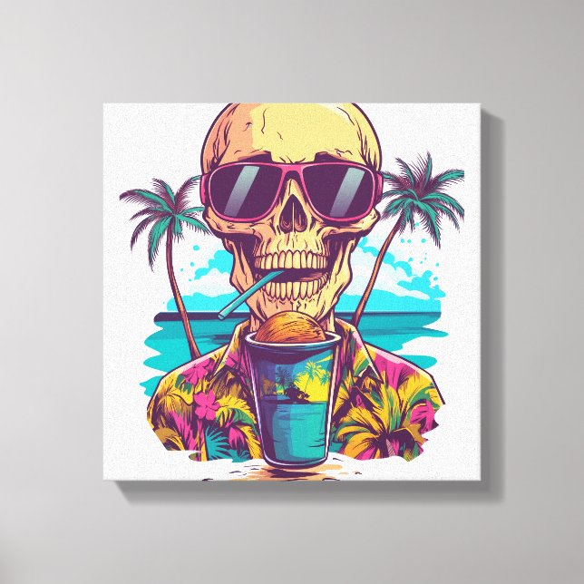 Skull on Vacation � Chill Funny Beach Skeleton Canvas Print (Front)