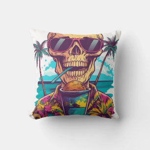Skull on Vacation � Chill Funny Beach Skeleton Cushion