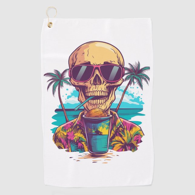 Skull on Vacation � Chill Funny Beach Skeleton Golf Towel (Front)