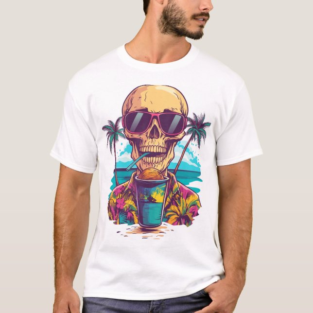Skull on Vacation � Chill Funny Beach Skeleton T-Shirt (Front)