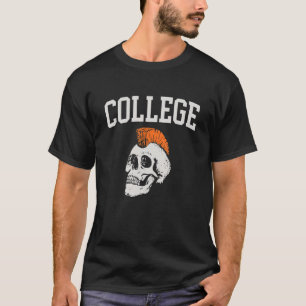 Skull Orange Mohawk Arched College Font T-Shirt