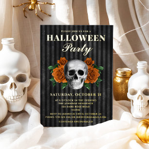 Skull Orange Roses Halloween Party Gold