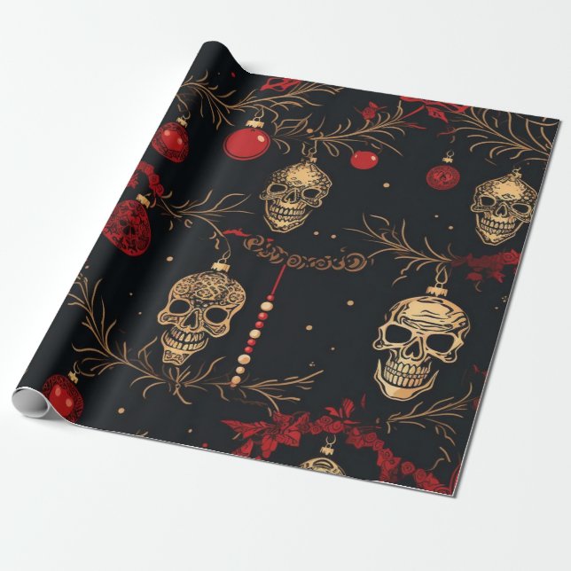 Skull Ornament Wrapping Paper (Unrolled)