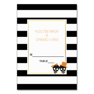 Skull pair black white stripes wedding escort card