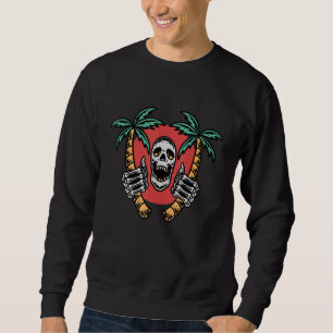Skull Palm Tree Island Graphic - Skull Head Skelet Sweatshirt
