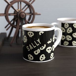 Skull Pattern Black and Cream Personalised Espresso Cup
