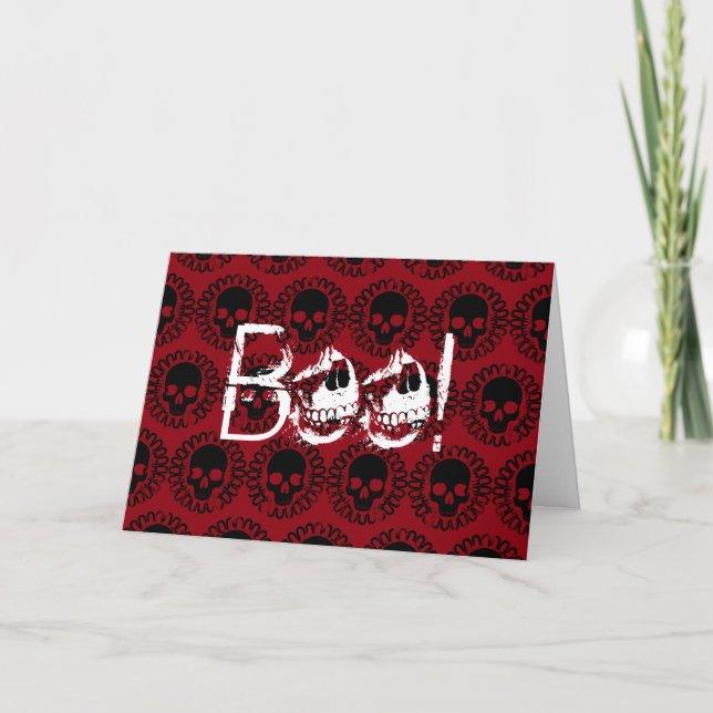 Skull Pattern Boo! Pick Any Colour Goth Halloween Card (Front)