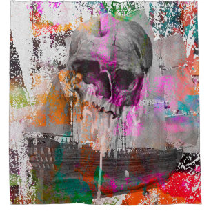 skull pattern. colorful effects ship skull abstrac shower curtain