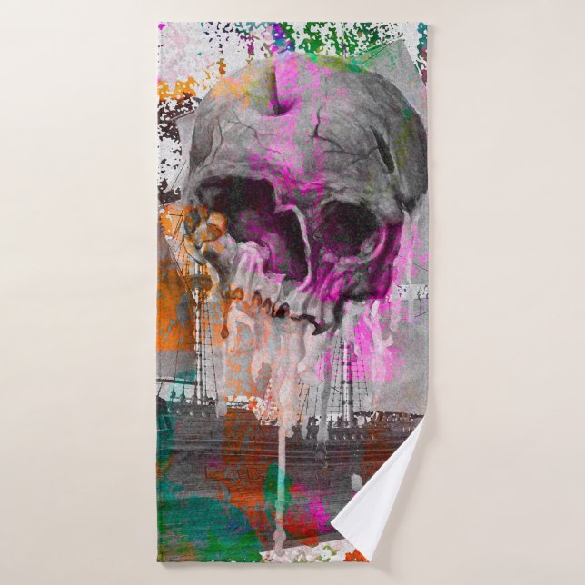 skull pattern. colourful effects ship skull abstra bath towel (Bath Towel)