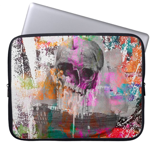 skull pattern. colourful effects ship skull abstra laptop sleeve (Front)