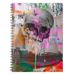 skull pattern. colourful effects ship skull abstra notebook