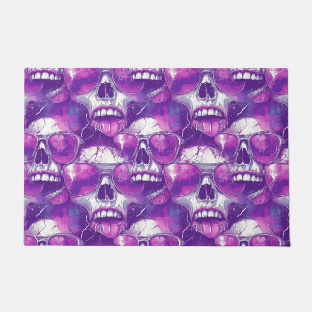 Skull Pattern Design with Purple Sunglasses Doormat (Front)