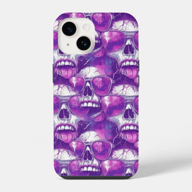 Skull Pattern Design with Purple Sunglasses iPhone Case (Back)