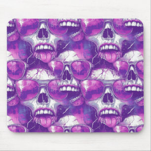 Skull Pattern Design with Purple Sunglasses Mouse Pad