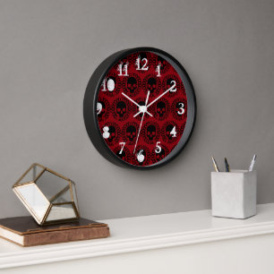 Skull Pattern Elegant Fun Halloween Goth Any Colou Clock