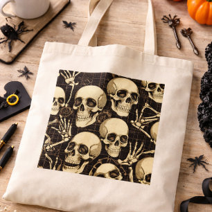 Skull Pattern Gothic Aesthetic Halloween Retro Tote Bag