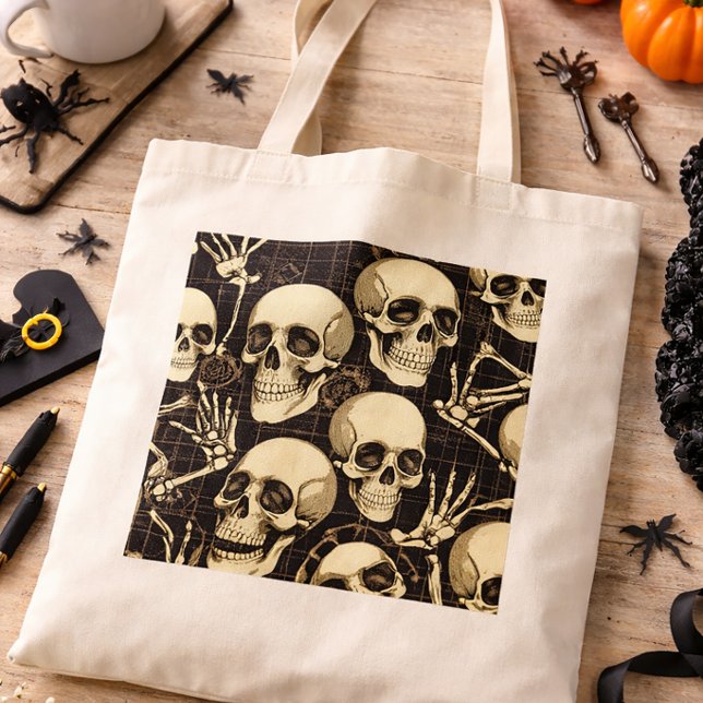 Skull Pattern Gothic Aesthetic Halloween Retro Tote Bag (Creator Uploaded)