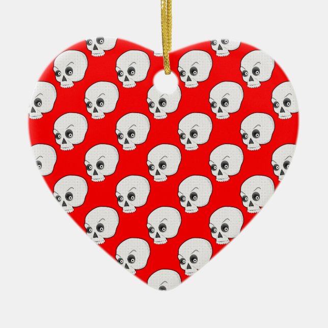 Skull Pattern On Red Background Ceramic Tree Decoration (Front)
