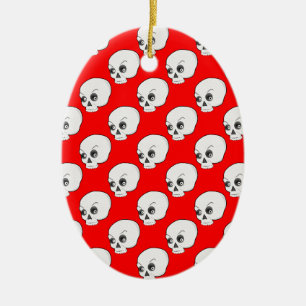 Skull Pattern On Red Background Ceramic Tree Decoration