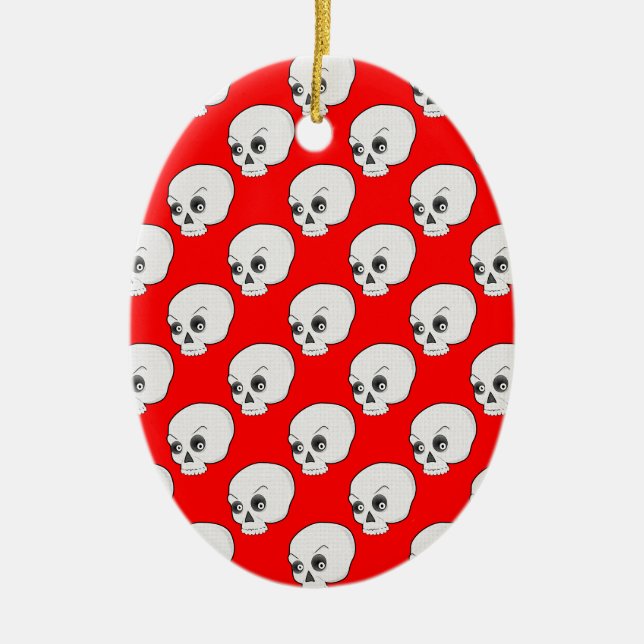 Skull Pattern On Red Background Ceramic Tree Decoration (Front)