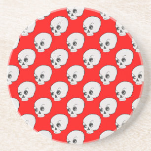 Skull Pattern On Red Background Coaster