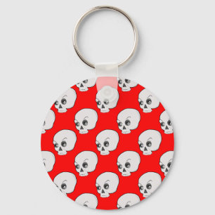 Skull Pattern On Red Background Key Ring