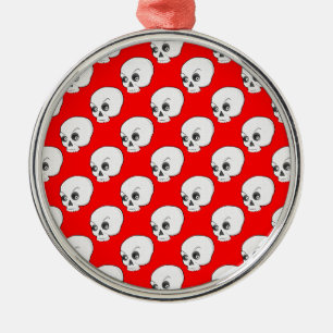 Skull Pattern On Red Background Metal Tree Decoration