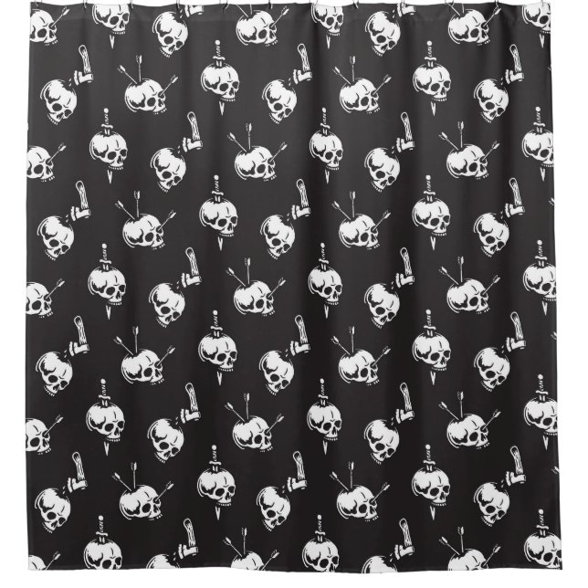 Skull Pattern with Weapons: Dark Background. Shower Curtain (Front)