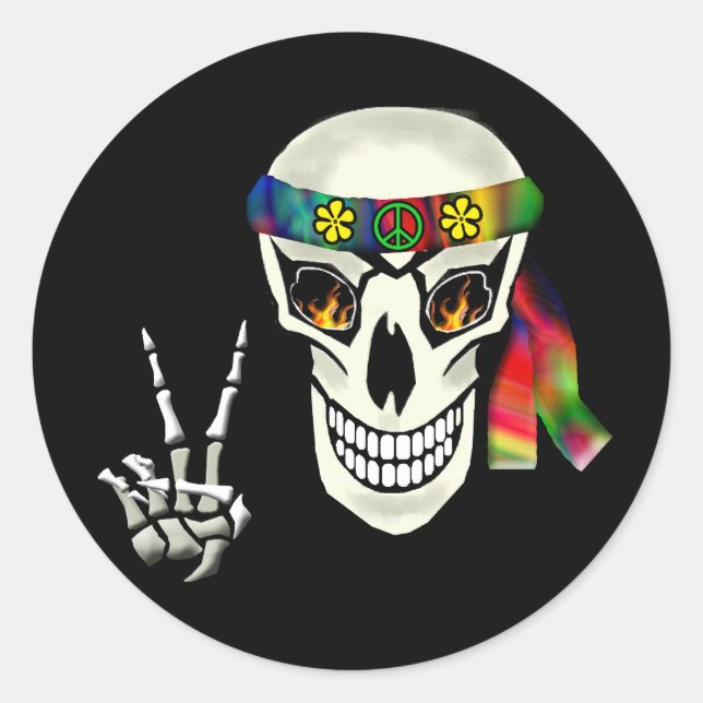 Skull Peace Classic Round Sticker (Front)
