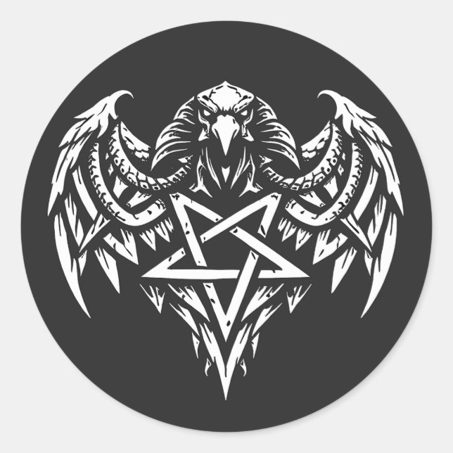 Skull Pentagram Tribal by BurnsInhell Classic Round Sticker (Front)