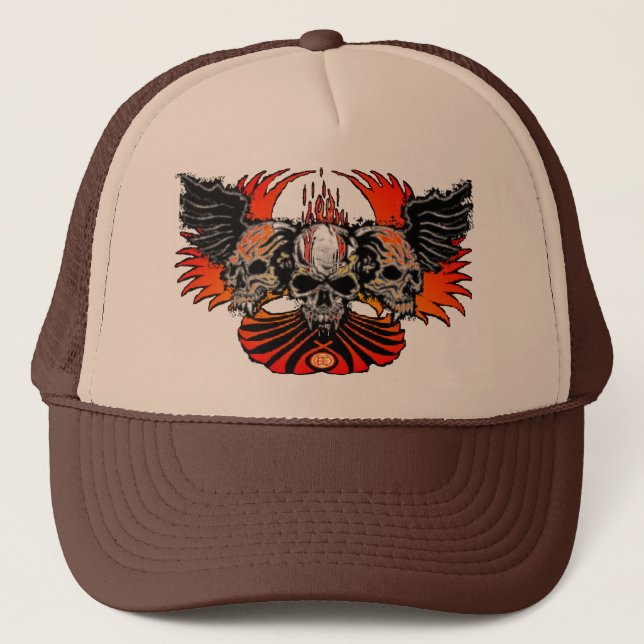 Skull Phoenix white, Trinity Winged Skulls Trucker Hat (Front)