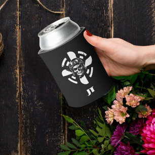 Skull Pilot & Aeroplane Propeller, Minimalist,Blac Can Cooler