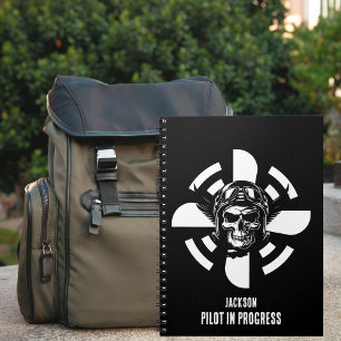 Skull Pilot & Aeroplane Propeller, Minimalist,Blac Notebook