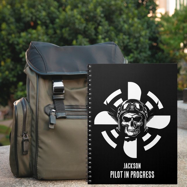 Skull Pilot & Aeroplane Propeller, Minimalist,Blac Notebook (Creator Uploaded)