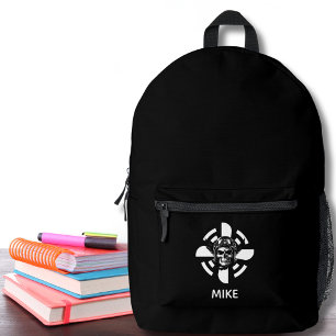 Skull Pilot Airplane Propeller Minimalist Black Printed Backpack