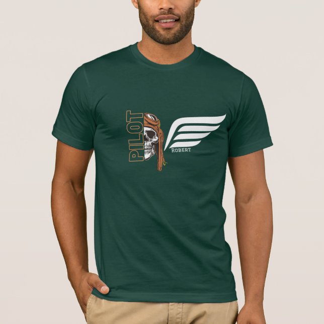 Skull Pilot & Wings,Aviation, Personalised T-Shirt (Front)