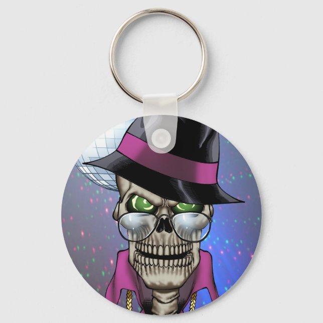 Skull Pimp with Hat, Glasses, Gold Chain and Disco Key Ring (Front)