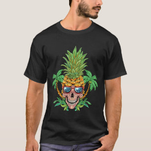Skull Pineapple Aloha Beaches Hawaiian Flowers T-Shirt