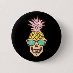 Skull Pineapple Fruit Sungles Hawaiian Aloha Beach 6 Cm Round Badge