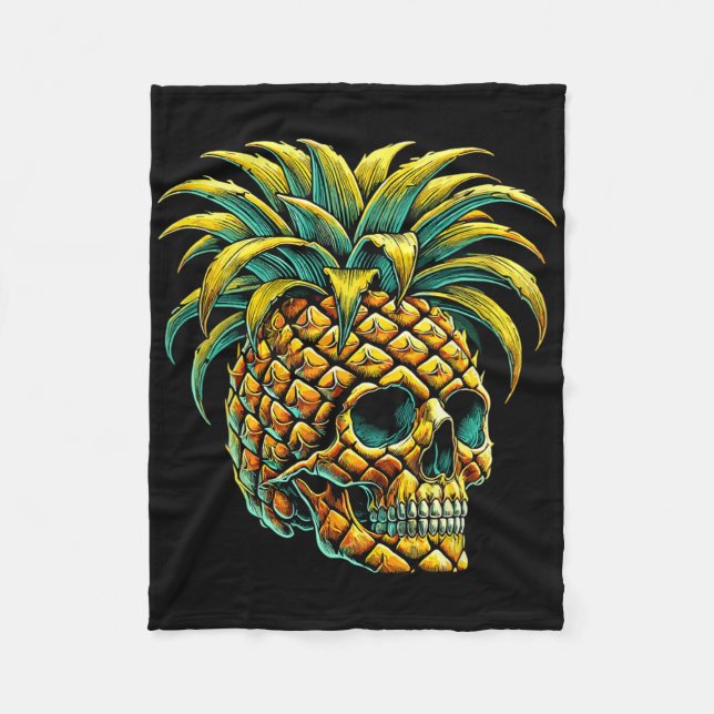 Skull Pineapple Sungles Aloha Beaches Hawaii  Fleece Blanket (Front)
