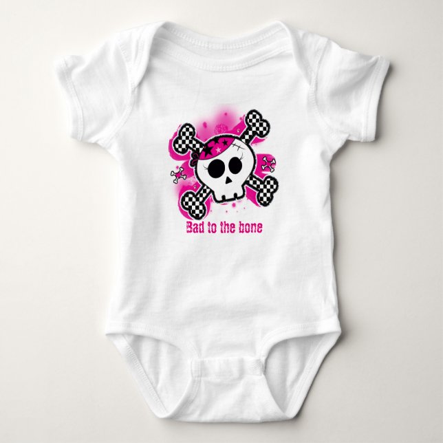 Skull Pink Baby Personalised Custom One Piece Baby Bodysuit (Front)