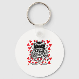 Skull Pirate Hearts Valentines Day Cute Jolly Roge Key Ring