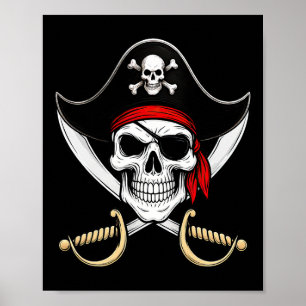 Skull Pirate Jolly Roger Flag Halloween  Poster