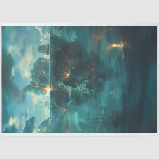 Skull Pirate Ship Decoupage  Tissue Paper (Front)